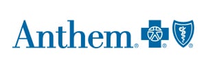 Anthem health insurance logo, a blue text with a stylized cross and medical symbol, representing healthcare solutions.